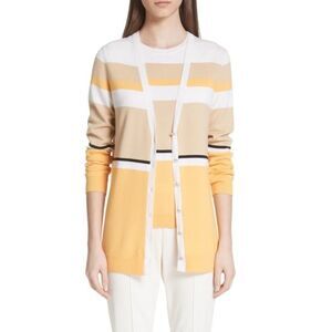 St John Cardigan Sweater Size Large Yellow/Tan/White 2-Piece Set Cardigan & Tank